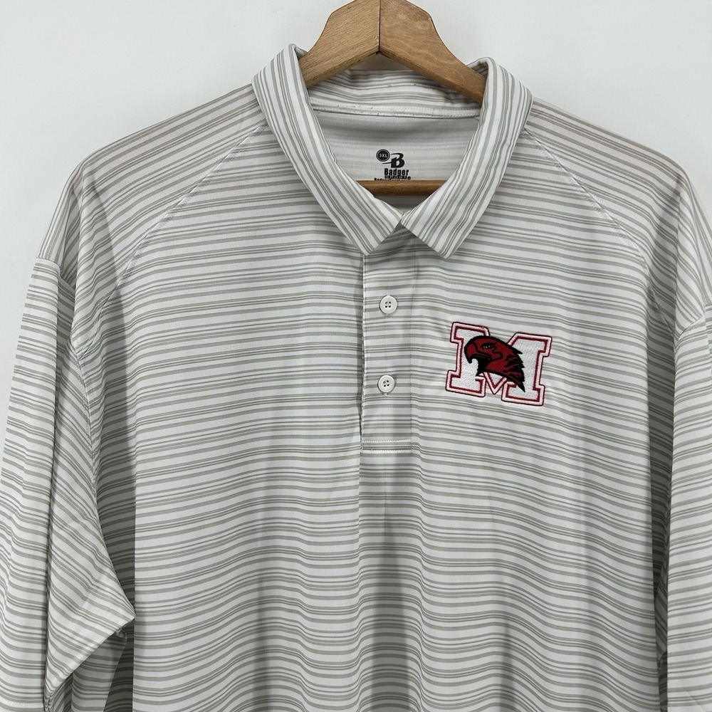 Badger Sport Polo Mens 3XL Gray White Stripe Marist High School Golf Performance